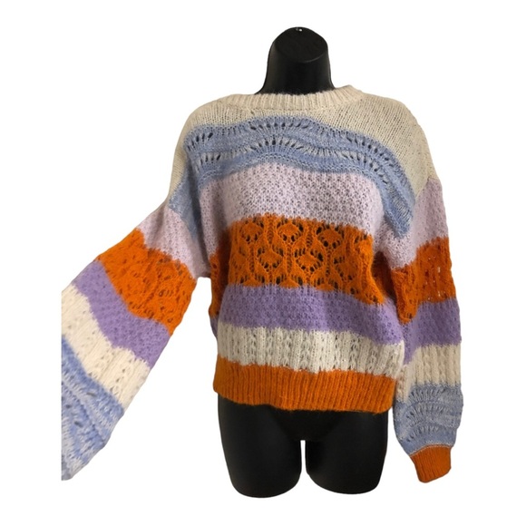 Vero Moda crochet knit colorblock new boho sweater size medium brand new - Picture 7 of 17